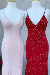 Elegant Spaghetti Straps Pink Long Prom Dress